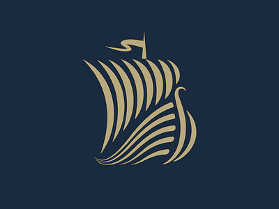Fantasy Ship Logo fairy flag gold icon lines logo logotype ocean sails sea ship travel