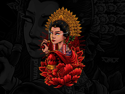 ana dara from bugis tribe apparel clothing culture design digitalart ethnic flowers girls illustrations red spirits tattoo art tribe vectorart weapons woman