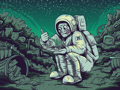 astronout design eating illustration planet printable space t shirt trash vectorart