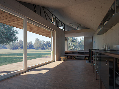 Corona interior shot 3dmax arch viz cg corona country countryside house kitchen render rendering wood wood floor