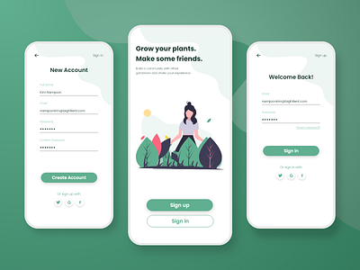 Gardening App adobe xd design gardening green login mobile app mobile ui register sign in sign up ui user interface ux