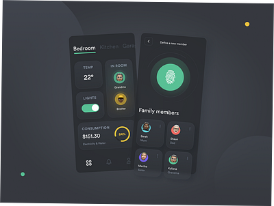 Smart Home - mobile app concept app bedroom dashboard fingerprint flat glass glassmorphism home memoji menu mobile mobile app ui ui design ux widgets