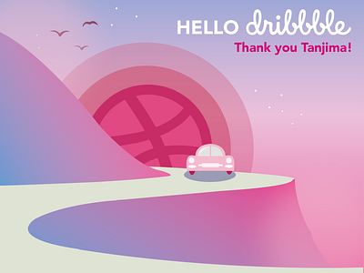 Hello Dribbble! car cliff dribbble invite firstshot flat graphicdesign hello dribbble illustration illustrator journey thank you