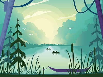 Spot the Panda aesthetic animals animals illustrated asian bear birds boats calm china forest illustration japan lake landscape design landscape illustration panda people river thai vector