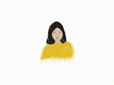Yellow top blue character girl hello illustration lips portrait sketch yellow