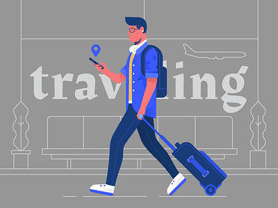 Traveling airport artwork bag design digital dribbble illustration person phone plane travel
