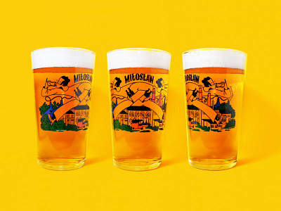 Miłosław x beer glass label beer branding design doodles illustration label logo print typography vector vintage