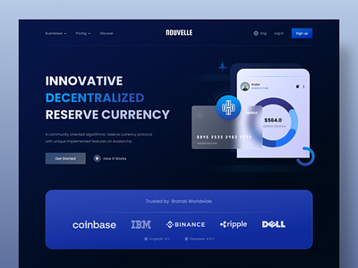 Nouvelle - Crypto Finance Currency Website Wallet Landing Page app buttons colours crypto grids illustration interface landing page mobile platfrom product design ui user experience wallet web design website