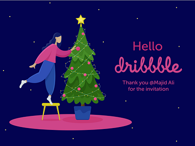 Hello Dribbble christmas christmas tree firstshot hello hello dribble illustration invitation