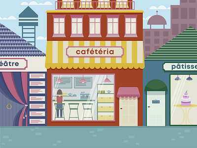 France cafeteria colorful illustration patisserie street vector