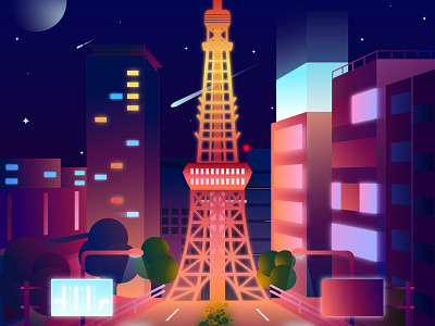 Tokyo Tower Nightscene architecture design digital art digitalart illustration illustration art illustrator japan japanese landmark landscape night tokyo vector