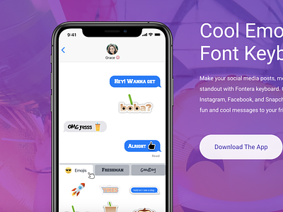 Fontera "Cool Emoji and Font Keyboard" app design emoji emoji app font app keyboard mobile app design mobile ui product design ui user experience user interface ux