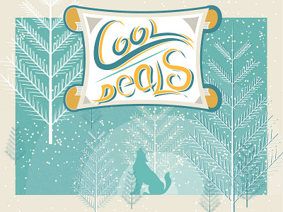 Cool Deals Postcard cold cool deals illustration postcard snow tree winter wolf