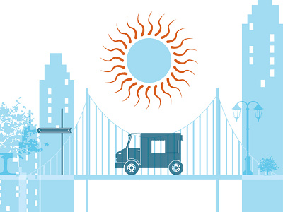 Food Truck bridge buildings city food illustration street lamp sun tree truck