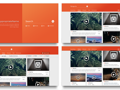 Aggregate search [FREE PSD] browse cards feed material orange results search tabs videos