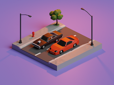 Fast & Furious 3d blender illustration isometric low poly render