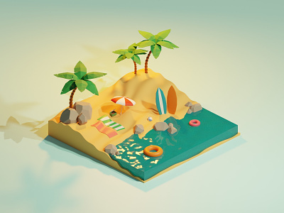 Summer Beach 3d beach blender colors cycles illustration isometric low poly render summer