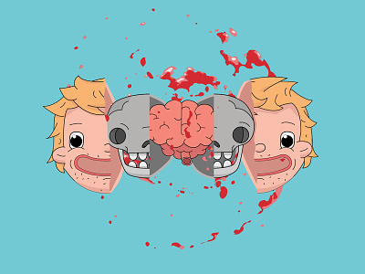 Face Skull Brain Explosion 2d character drawing flat icon icons illustration vector