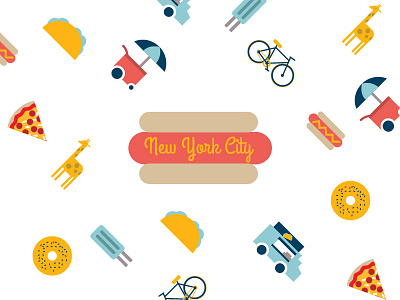 New York, New York bagel bicycle bike hot dog ice cream icons illustration new york nyc pizza taco vector