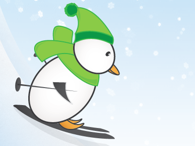 Just a Wee Lil' Guy blue holiday illustration penguin ski slope snow winter