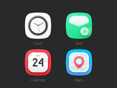 4 Icons [PSD] calendar clock free icon mail map psd theme
