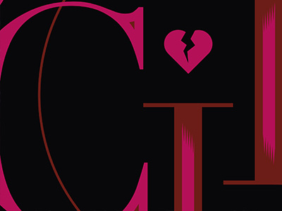 Romanticide black composition heart pink red romantic typography