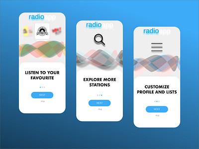 radio app user onboarding screens adobexd behance daily design challenge dailyui design graphicdesign inspiration mobile app design mobile ui ux