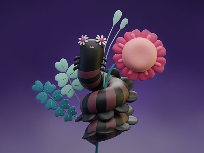 Bug with his flowers 3d art 3d artist animation art direction artist composing illustration logo