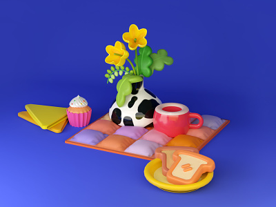 Flower and carbs ʕ•ᴥ•ʔ 3d 3d art animation app art art direction artist c4d design flower food graphic design illustration kawaii render table ui uiux