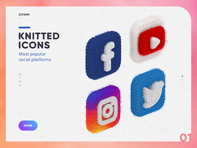 Knitted Icons | Social Platforms animation c4d cinema4d cinema4d hair facebook icons icons set instagram knit knitted octane render social networks twitter web youtube