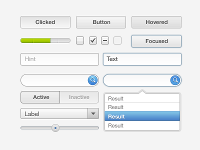 UI-Element Set box button check field form search slider switch text ui