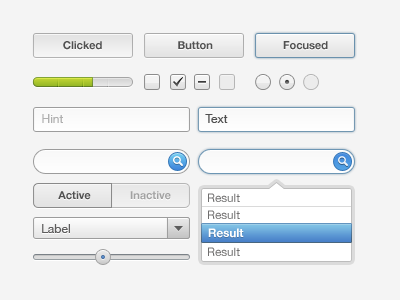 UI-Element Set box button check field form radio search slider switch text ui