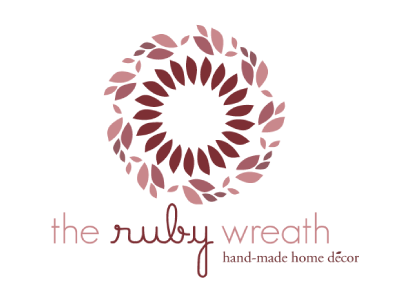 The Ruby Wreath logo design etsy shop hand made home decor leaves logo ruby wreath