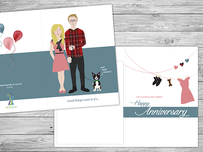 Anniversary Card 3 years anniversary card cartoon design family portrait illustration