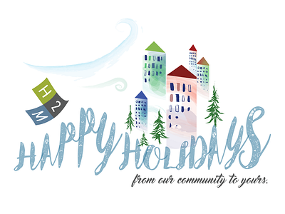 Company Holiday Card Illustration architecture card christmas community company corporate h2m holiday houses illustration snow winter