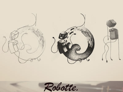 Robotte black charater drawing girl ink robot sketches