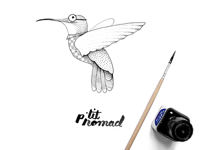 P'tit Nomad colibri digitalnomad dotart dots freelance geek hummingbird illustration ink nomad points