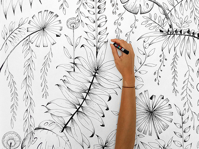 FRESCO - WALL TATTOO doodle doodles drawing graffiti jungle leaf nature pattern penwork posca wall wallpaper
