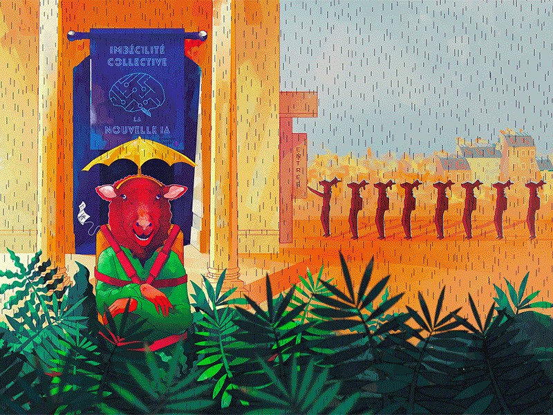 Collective Imbecility the new A.I transmedia jungle animation rain sheep illustration animated gif artwork