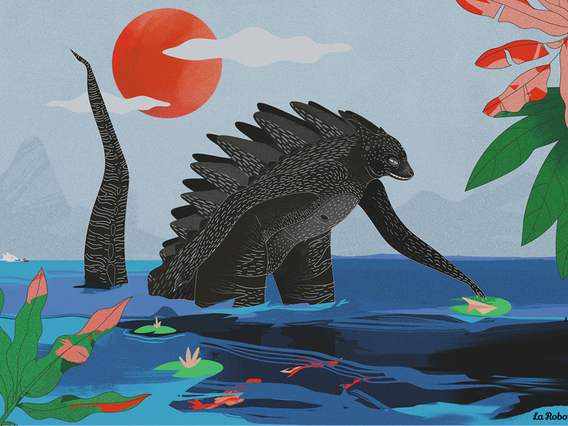 Godzilla in Annecy japan jungle creature illustration godzilla
