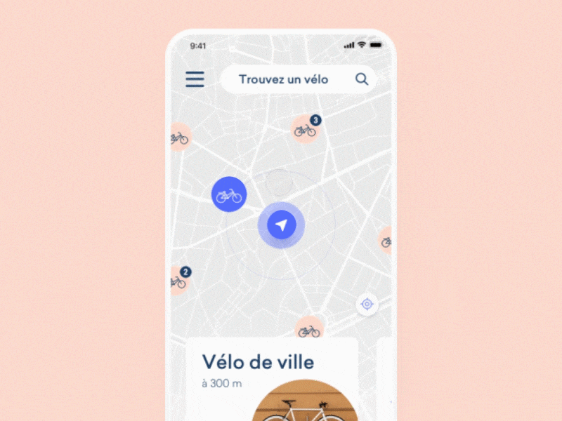 Bike Rent App - Homepage animation bicycle bike card carrousel city hompage map mobile mobility product page purple rating rent rental search service share slider ui
