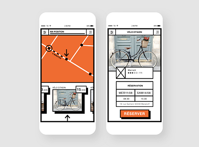 Bike Rental App Exercice app bike brutalist design home items list location map mobile position product page retrogaming slider ui ux video white