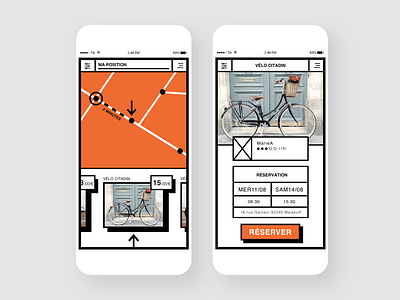 Bike Rental App Exercice app bike brutalist design home items list location map mobile position product page retrogaming slider ui ux video white