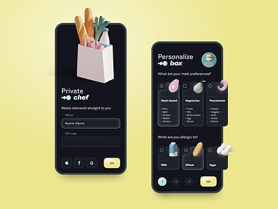 Mobile App | Food Delivery 🍲 app black box chef clean delivery eat food ios mobile onboarding plan shop splash uiux