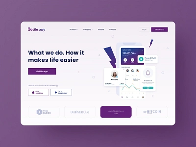 Landing Page | Bottle Pay 💳 bitcoin clean creative desktop home page innovation interface landing layout llustration minimal payment technology ui design web design