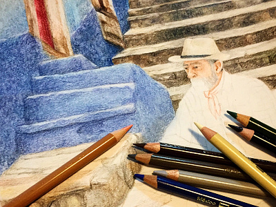 Dibujo "sentado al pie de las escaleras" (en proceso) colonial colored pencils dibujo draw escaleras hombre lápices de colores prismacolor steps