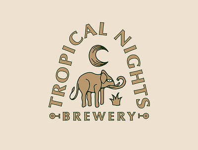 Tropical Nights Brewery alcohol beer branding elephant hand drawn illustration lettering logo moon retro tropical typography vector