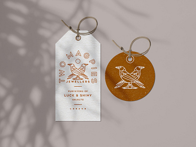Two Magpies Jewellers - hang tags birds bold illustration lineart logo minimalism packaging retro tags typography vintage