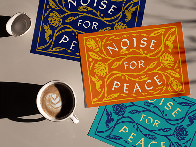 Noise For Peace birds bold branding florals hand drawn illustration ink retro roses typography vector