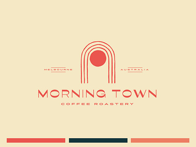 Morning Town Coffee Logo australia bold branding coffeeshop doorway hand drawn illustration logo minimal retro sun typography